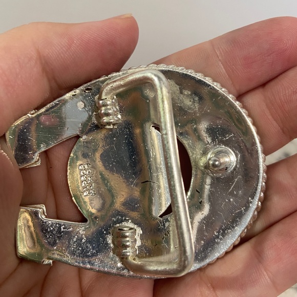 Mexican Alpaca Silver Gold Tone Horseshoe Belt Buckle - Picture 4 of 7